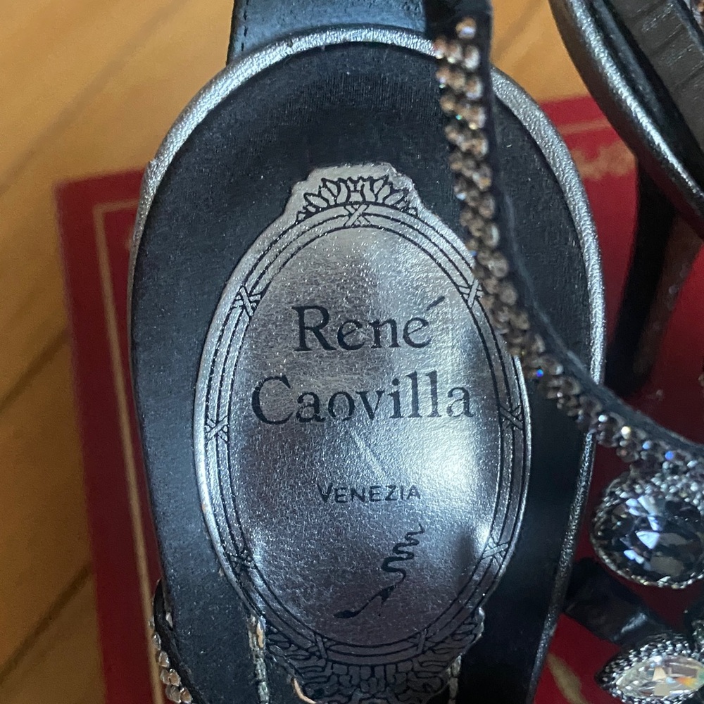 Rene Caovilla Black and Silver Embellished Heels - Picture 2 of 6